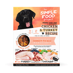 48oz package from 'The Simple Food Project' with duck and trout recipe on a white background
