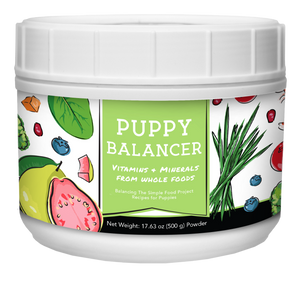 500g Puppy Balancer powder container with colorful label on a white background