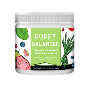 75g Puppy Balancer vitamins and minerals powder container on a white background