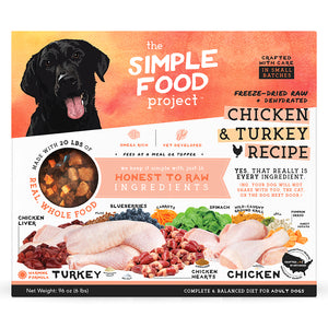 96oz Package of 'The Simple Food Project' chicken and turkey recipe dog food with a black dog on the label.