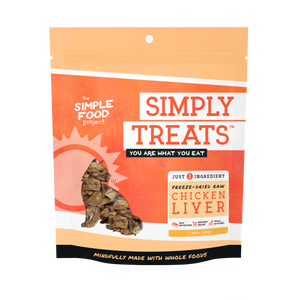 Package of Simply Treats Freeze-Dried Raw Chicken Liver for cats.