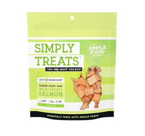 Package of Simply Treats Freeze-Dried Raw Wild-Caught Salmon for dogs on a white background