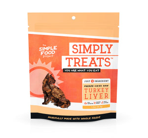 Package of Simply Treats Freeze-Dried Raw Turkey Liver for pets on a white background