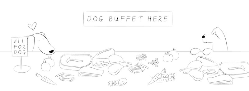 Sketch of a buffet table for dogs