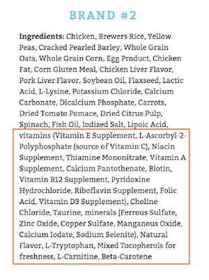 Another brand's ingredient list with lots of synthetic vitamins and minerals